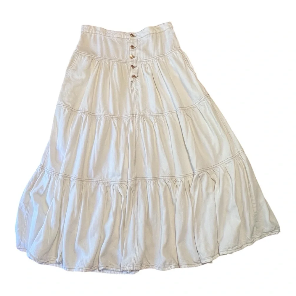 We The Free Dreamweaver Button-Front Cream Denim Maxi Skirt L - Picture 5 of 9
